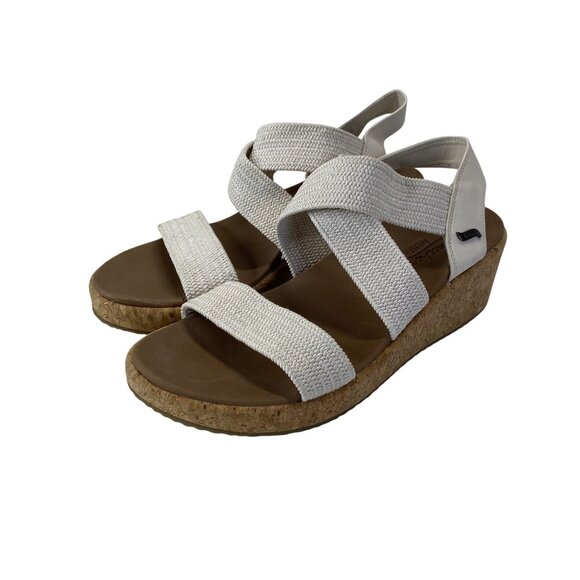 Skechers Womens Platform Wedge Sandals Size 8.5 White Cork Sole - Picture 3 of 6
